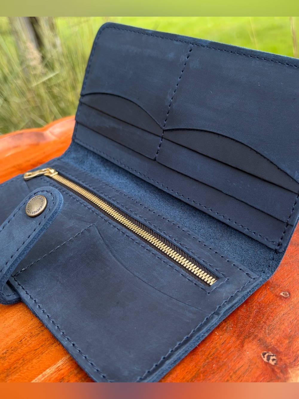 Portland Leather Women’s Bifold Wallet Deep Water Blue EUC - Picture 6 of 14